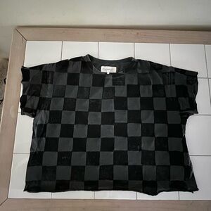THE GREAT. Charcoal and Black checker print Tee